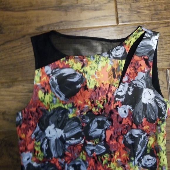 Black Floral Dress mesh cutouts Rachel Roy - Picture 2 of 5